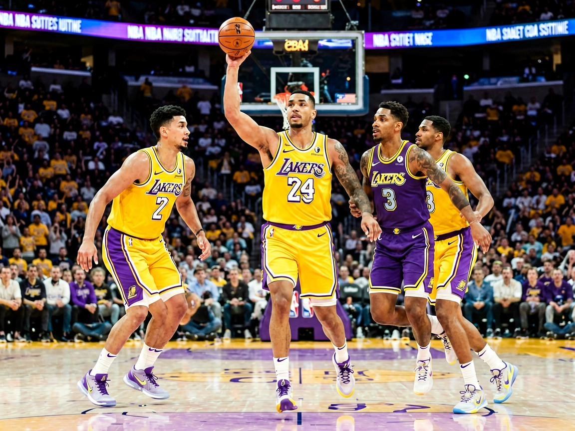 NBA季前赛洛杉矶湖人队比赛现场精彩瞬间